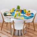 Palm Tree Hawaii Beach Round Fitted Tablecloth Elastic Edged Plastic Table Cover Coconut Palm Waterproof Wipeable Table Cloth Tablecloth Fits Tables up to 36"-42"