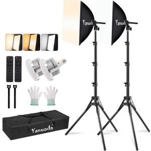 16x16'' Softbox Lighting Kit 2 Pack with 95W LED Bulbs, Remote Control, CRI97 Studio Lights for Photography Video Recording YouTube TikTok Zoom Streaming