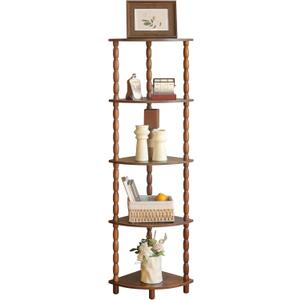 MaxSmeo Corner Shelf, 5Tier Corner Bookshelf for Small Spaces, Stylish Corner Storage Display Shelves for Bedroom, Bathroom, Kitchen, Living Room (Rustic Brown)