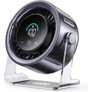 USB Desk Fan for Bedroom: 100 Speeds Digital Display Quiet Table Fan with Turbo Airflow, 120 Rotating Small Rechargeable Battery Desktop Fans for Bedroom Home Office (Black)