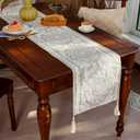 ARTABLE Linen Boho Table Runner Wood Bead Tassel Dresser Scarf 14x108Inch