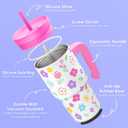 SANDJEST Floral Tumbler 20oz with Handle and Silicone Straw Lid for Kid, Insulated Stainless Steel Cup, Gift for Kids Girls, Gifts Idea for Birthday Christmas Back to School