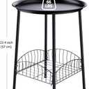 Small Outdoor Side Table, 2-Tier Round Metal Patio Table, Accent Table Waterproof, Weather Resistant End Table for Yard Porch Pool Balcony Garden Bedside (Black), 16x16x22 Inches