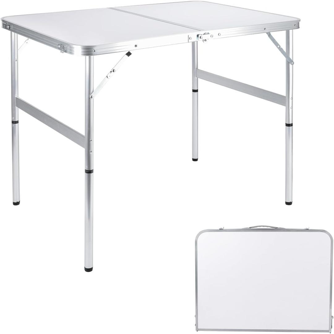 Folding Camping Table 3 Ft Portable Picnic Table Foldable 2 Height Adjustable Aluminum Camp Table Outdoor for Card BBQ White 35.523.626 inch