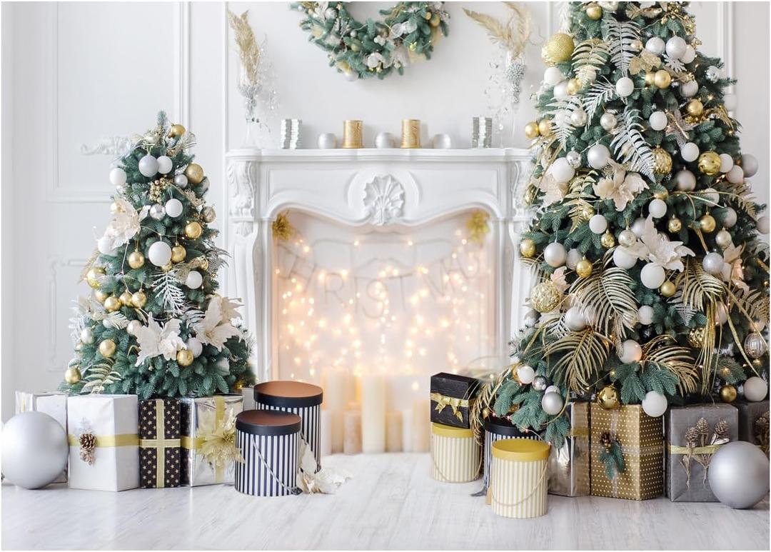 WOLADA Christmas Photo Backdrop White Christmas Party Backdrop for Photography 10x8FT 11973