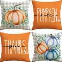 2 x Artscope Fall Decorative Throw Pillow Covers 18x18 Inch Set of 4, Hello Pumpkin Give Thanks Buffalo Plaid Outdoor Farmhouse Pillow Cases for Home Sofa Couch-Orange