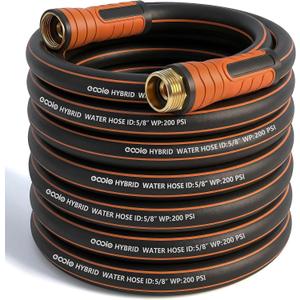 Garden Hose 50 ft x 5/8", NON-EXPANDING Flexible Water Hose, Kink Resistant Lightweight Hybrid Hose-Black Oange