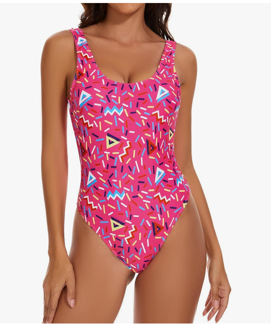 MIAIULIA Women's Retro 80s/90s Inspired High Cut Low Back Padding One Piece Swimwear Bathing Suits, Size:Small