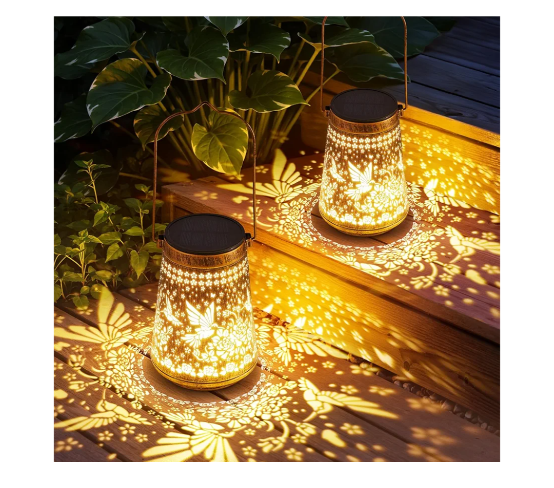 2 Pack Solar Lanterns Outdoor Waterproof Birthday Gifts for Women Mom Grandma, Hollowed-Out Metal Hummingbird Hanging Solar Lantern Lights Outdoor Decor, 2 Modes Lights Decor for Yard, Patio