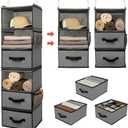 GRANNY SAYS 6-Shelf Hanging Closet Organizer, Separable to 2 Pack 3-Shelf, Closet Organization and Storage with 3 Different Drawers, 4 Side Pockets Wardrobe Clothes Organizer, Gray, 1-Pack