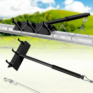 Chain Link Fence Top Rail Stretcher Tool, Heavy Duty Fence Fabric Support Tool with 3 Metal Hooks & 28 Cable Hooks for Easy One-Person Installation, Black, 1PC