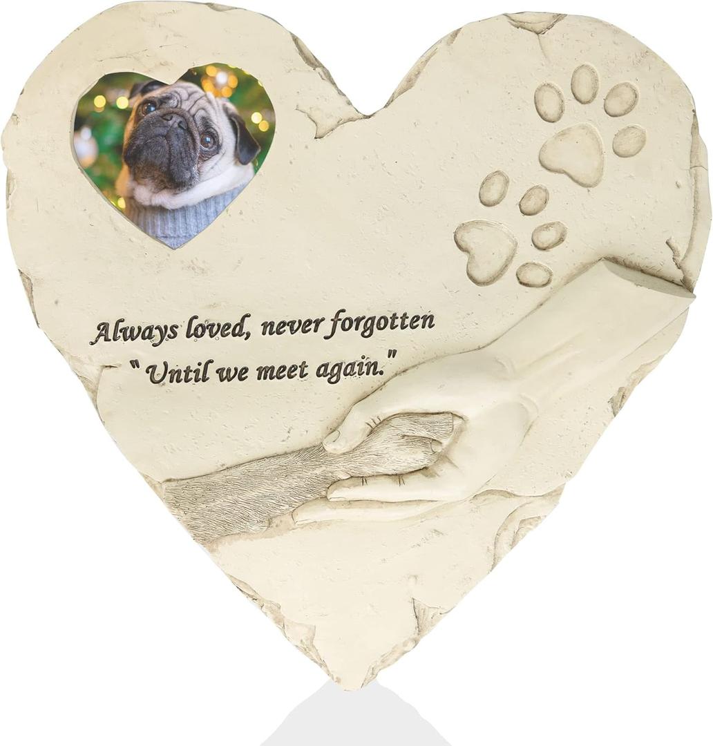 Basic Fundamentals Heart-Shaped Pet Memorial Stone with 2x3 Photo Frame, Quote and Paw Print Design - Indoor Outdoor Animal Loss Pet Memorial Stones - Sympathy Gifts for Dog, Cat, or Pet Loss - Cream