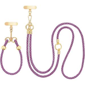 Crystal Phone Strap Crossbody and Wrist Lanyard, Anti Theft Layered & Wrist Strap Cell Phone Neck for Women (Dark Purple)