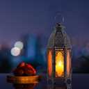 Moroccan Lanterns Decorative Indoor & Outdoor, 11 Medium Size Vintage Metal Hanging&Tabletop Candle Holder Decor, Halloween Christmas Ramadan Decorations for Home Porch Patio (Amber)