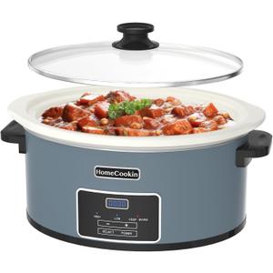 HOMECOOKIN 8-Quart Programmable Slow Cooker with Timer Keep Warm - Small Kitchen Appliance for Family Dinners - Serves 6+ People (Blue) (Digital-WH-BL)