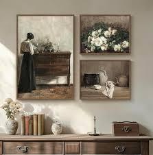 Large Framed Vintage Canvas Wall Art Sets, 3 Piece Farmhouse Prints Painting, Retro Rustic Brown Picture Artwork Decor for Living Room Bedroom and Dining Room