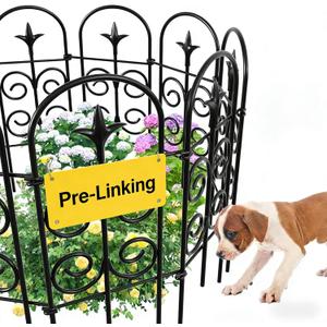 AMAGABELI 8 Panels 24in(H)10ft(L) Decorative Garden Fence No Dig Rustproof Metal Pre-Linking Fence Panels Garden Edging Border Animal Barrier Fencing for Flower Beds Yard Patio Outdoor Decor Black