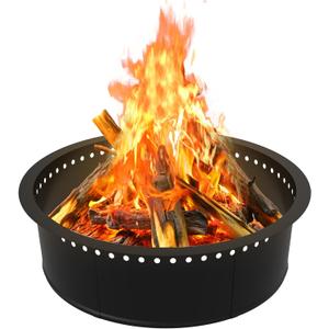 OUSHENG Smokeless Fire Pit Ring Outdoor, 33 Inch Outer 30 Inch Inner Round Wood Burning Firepit Accessories, DIY Metal Steel Liner Insert for Bonfire Outside Camping Above or In Ground
