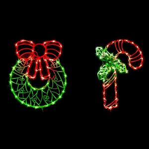 Lighted Christmas Decorations for Windows, Pack of 2 Plug-in Christmas Window Silhouette Lights for Xmas, Party, Home, Patio Lawn, Garden Decorations (Cane & Wreath)