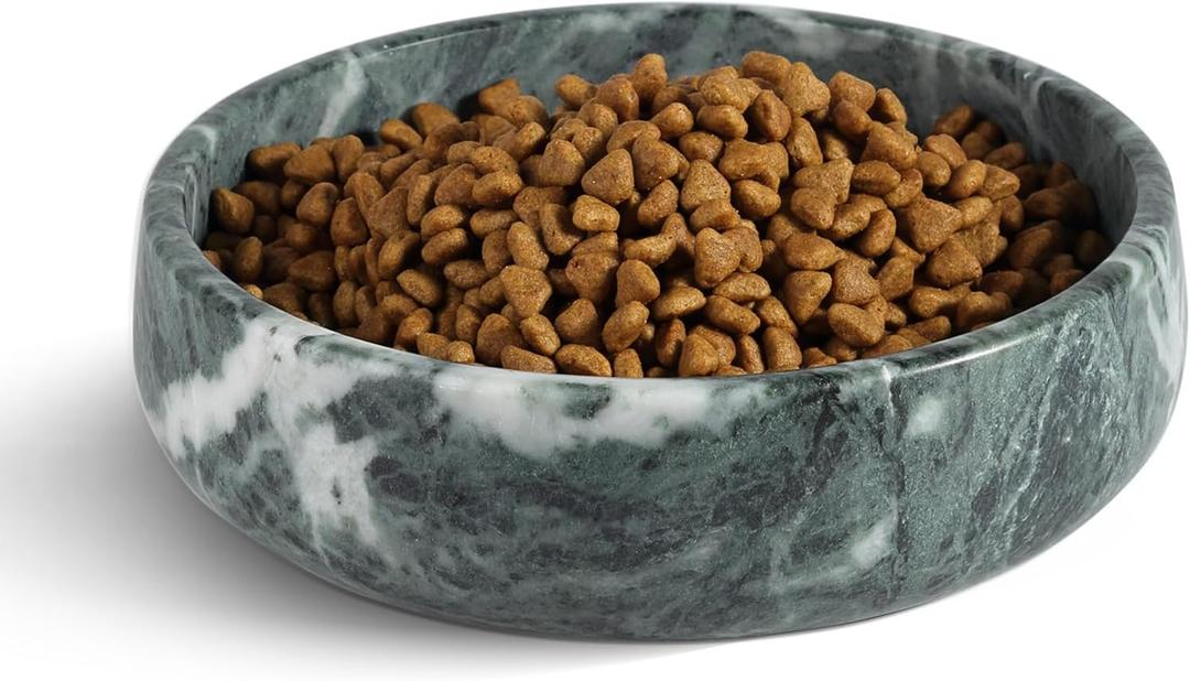 Karibiber Green Marble Dog Bowl, 6lbs Non-Slip, Non-Tipping Heavy Dogs Food Bowl, Large Dog Dish, Weighted Food and Water Bowls for Large Dogs, Natural Marble, Easy to Clean, Holds 6 Cups