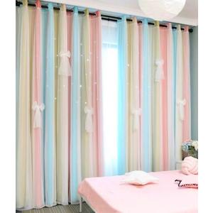 Yancorp Curtains for Girls Bedroom Kids Room Rainbow Curtains Nursery Curtain 84 inches Length Grommet Rainbow Color Decor for Playroom (Baby Pink Blue, W52 X L84)
