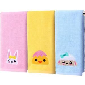 2 x Hahafelt Animal 3 Pcs Cute Hand Towels 100% Cotton 14"x29" Decorative Bathroom Towels Set Embroidered Kitchen Towel
