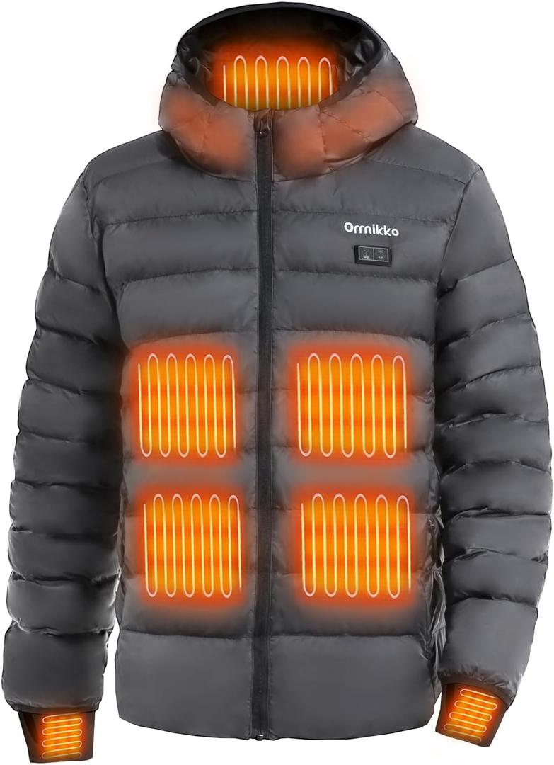 Mens Heated Jacket with Battery Pack 12V 20000mAh - Lightweight Electric Heated Coat for Men with Heating Gloves (X-Large, Grey)