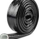 YSIL 1" ID 3.3FT Heat Shielded Fire Thermo Armor Fire Sleeve Silicone Coated Fiberglass Heat Protection for Automotive Hose Cable Lines & Electrical Wiring Black