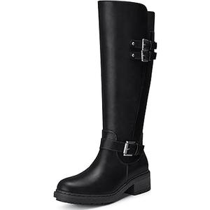 SHIBEVER Women's Knee High Boots: Round Toe Side Zipper Motorcycle Riding Boots - Low Block Heel Tall Fall Boots 2026 (11, 35-Black)