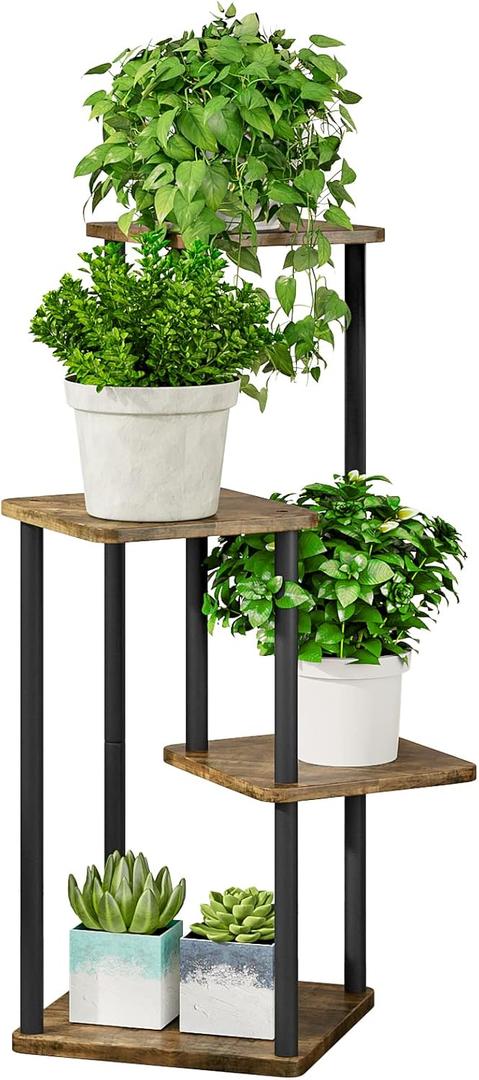 AZERPIAN Plant Stand 4 Tier Indoor Metal Flower Shelf for Multiple Plants Corner Tall Flower Holders for Patio Garden Living Room Balcony Bedroom, Black (4 Tier-Black)