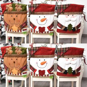 6 Pcs Christmas Chair Back Cover for Dining Room, Santa Claus Snowman Reindeer Xmas Dinner Chairs Cover, Chair Slipcover for Kitchen Hotel Holiday Party Decor