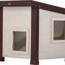 New Age Pet ECOFLEX Albany Outdoor Cat House - Weatherproof, Insulated, Elevated Floor, Dual Escape Doors, Easy Assembly, Moisture & Odor Resistant,  Maple/Brown