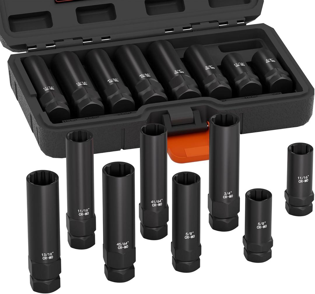 8-Piece Spline Lug Nut Removal Tool Kit - Master Key Set for Stripped Frozen Rusted Wheel Locks - Removing 5, 6, 7, 12 Spline & Hex Wheel Locks
