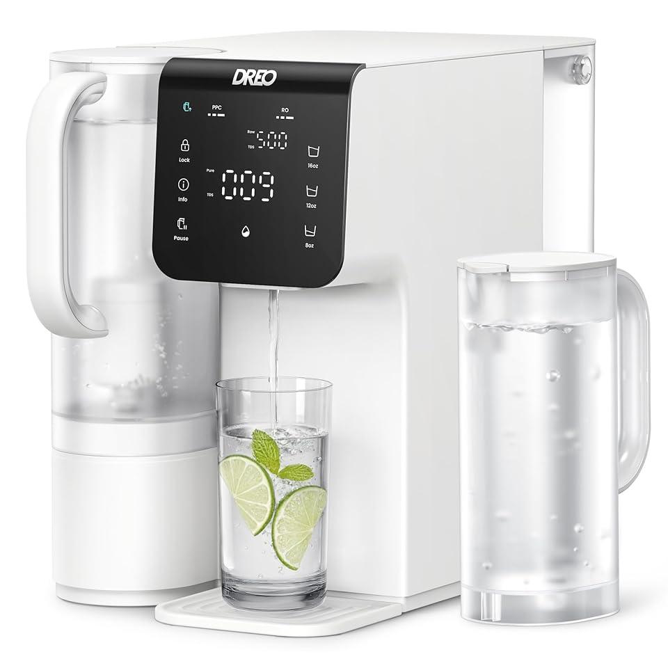 DREO Reverse Osmosis Water Filter Countertop, 7-Stage RO Water Filtration System, Installation-Free, Reduce TDS, Water Filter Pitcher for Home, Kitchen, 3:1 Pure to Drain, WF511