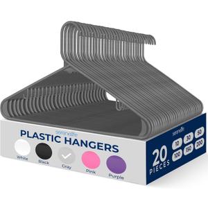 SereneLife Premium 20 Pack Plastic Hangers, Lightweight, Durable, Space Saving Clothes Organizers, Suitable for Shirts, Sweaters, Hoodies, Dresses, Kids Clothes, Good for Home Organization (Gray)