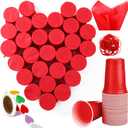 50 Pack Valentines Day Party Game Set Valentines Cup Punch Game Include Red Plastic Cups 16oz Tissue Paper Stickers and Rubber Band for Birthday Home Office Party