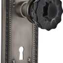 Nostalgic Warehouse 726823 Meadows Plate Crystal Black Glass Door Knob in Antique Pewter, Passage 2.375 with Keyhole