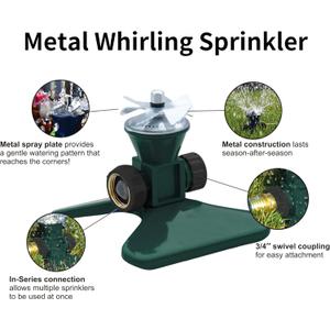 Biswing 1 Pack Lawn Sprinkler, Heavy Duty Metal Square Garden Sprinkler, 360 Degree Large Area Irrigation, Connectable Rotating Automatic Water Sprinklers for Yard Lawn Garden Watering