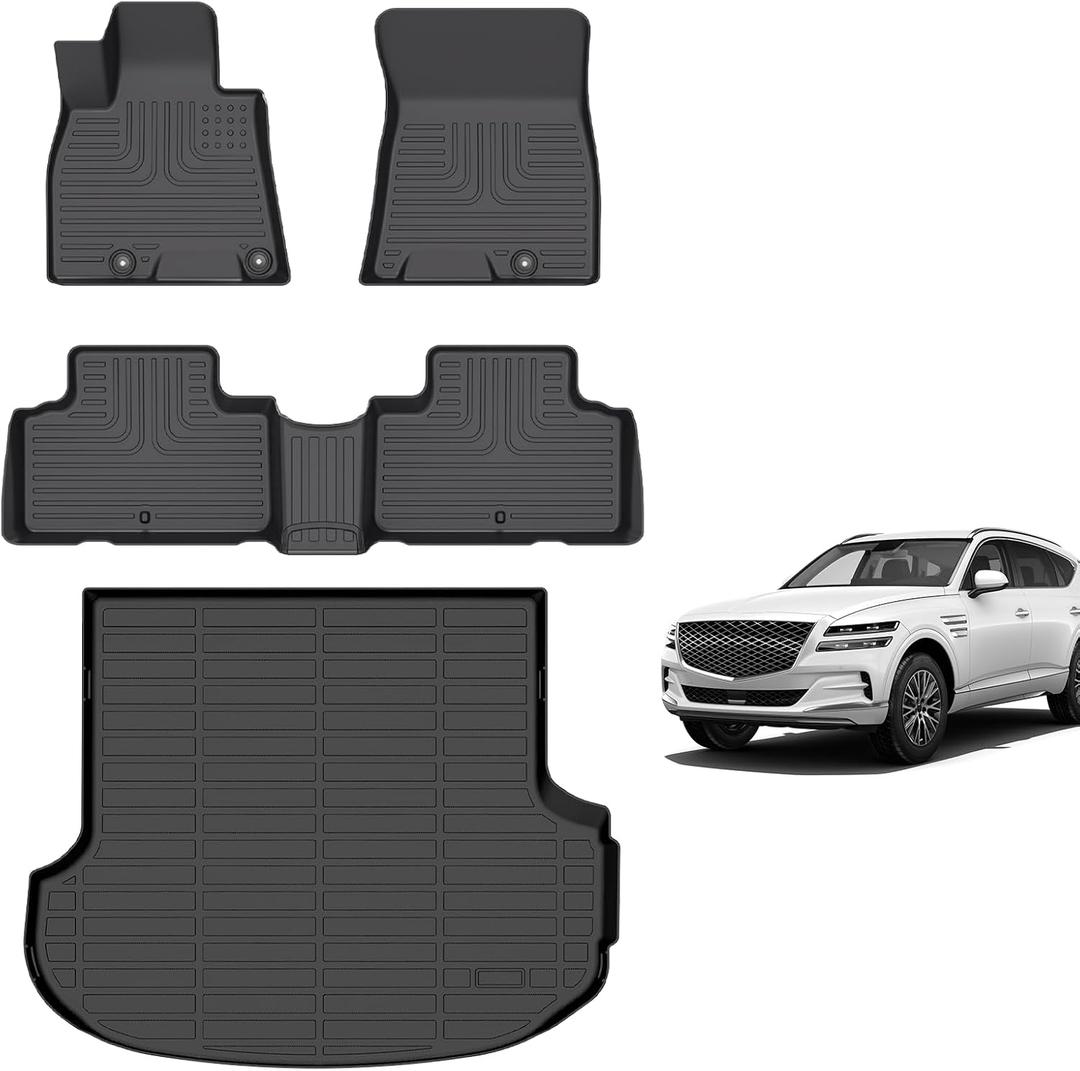 for Genesis GV80 Floor Mats 2021 2022 2023 2024 2025 2026(Only fit 5 Seats), TPE All Weather Anti-Slip Automotive Car Floor Mat Cargo Trunk Liner Full Set for Genesis GV80 Accessories 2021-2025