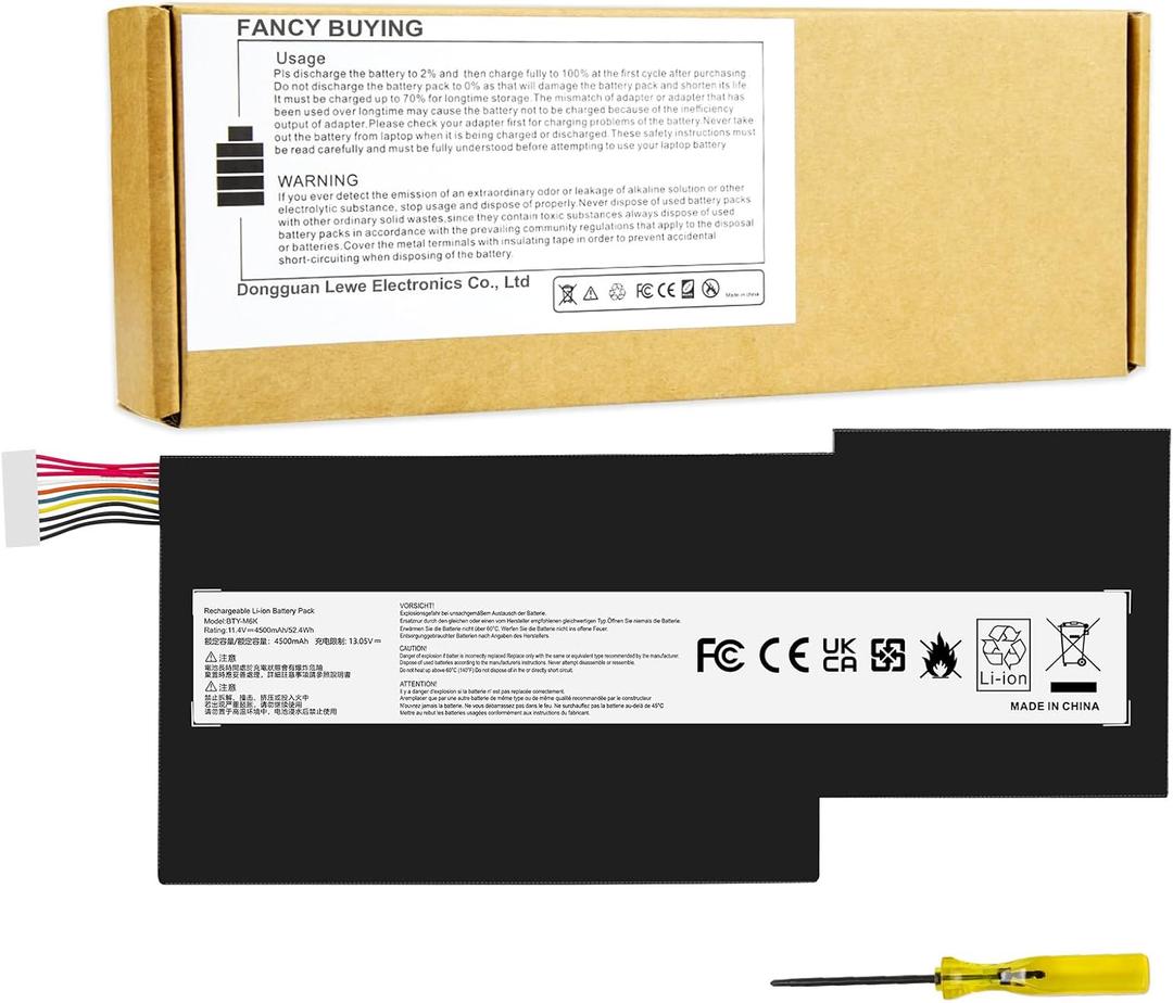 BTY-M6K Laptop Battery for MSI Stealth Pro GF63 GF65 GF75 GS63VR GS73VR 7RG 7RG-005 Thin 8RB 8RC 8RD 8RD-031TH 8RC 8RF 8SC 8RX Thin WS63 8SK WP65 WF65 WF75 MS-16K3 MS-17B4 MS-16W1 MS-16R1 (BTY-M6K)