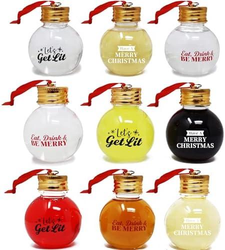 Joiedomi 9 Pcs Christmas Boozeball Ornaments Set, Xmas 1.7 oz Clear Fillable Ball, Tree Hanging Decorations for Christmas Holiday Indoor and Outdoor Decorations