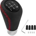 Car Gear Shift Knob with 4 Adaptive Parts,Leather 5 Speed Shift Knobs for Replacement Broken Shifter Knobs,Universal Non-Slip Manual Shift Knob Car Interior Accessories for Most Vehicles (Black/Red)