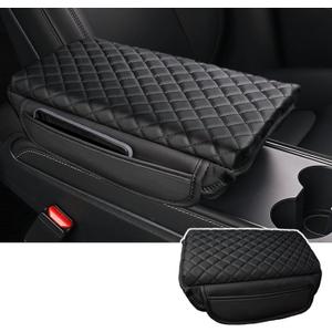 Center Console Cover for 2016-2023 Tesla Model 3 2020-2024 Model Y, PU Leather Armrest Box Cushion Protector Accessories