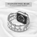 Beaded Bracelet Compatible with Apple Watch Band 41mm 40mm 38mm 42(Series10) Women, Stainless Steel Gold & Silver Beads, Cute Handmade Elastic Stretch Strap for iWatch Series SE 10 9 8 7 6 5 4 3 2 1