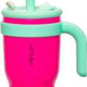 VINUR Kids Tumbler with Handle-14 oz Stainless Steel Double Wall Vacuum Tumbler with Straw, Travel Leak Proof Water Cup with Lid (Rose Pink)