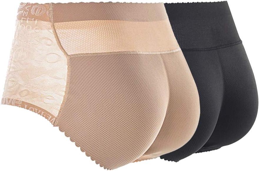 2 Pack Hip Enhancer Butt Lifted Underwear Seamless Fake Padded Briefs Shapewear Pantie Body Shorts for Women Ladies (Large, Black+beige)