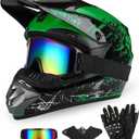 Full Face Dirt Bike Helmet DOT Certified - Complete Adult ATV Helmet Kit with Goggles, Gloves & Mask, Adjustable Visor, Quick Release, Small 