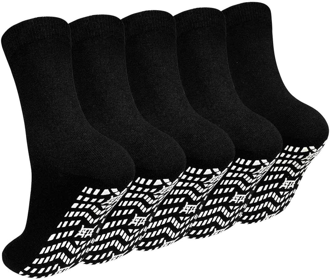 ZAKASA Non Slip Grip Socks - Non Skid Crew Grippy Socks for Men Women Anti Slip Grippers for Elderly Hospital Yoga Pilates (X-Large, Black-5 Pairs)