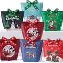 SLShePack 24PCS Christmas Treat Boxes with Ribbons,6 Patterns Gift Bags for Coworkers Decorations Boxes Party Favors BagsL3.5 x W2.2 x H5.0 inches