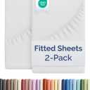 Queen Size Fitted Bed Sheet - Pack of 2 Single Fitted Bottom Sheet Only - Fits Mattress Up to 16" Deep Pockets - Extra Soft, Breathable & Cooling - Hotel Quality, Fade, Shrink & Wrinkle Free - White